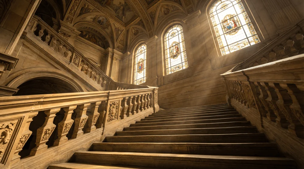 Das historische Kaiserliche Treppenhaus im Berliner Dom, das zur Kuppel führt
