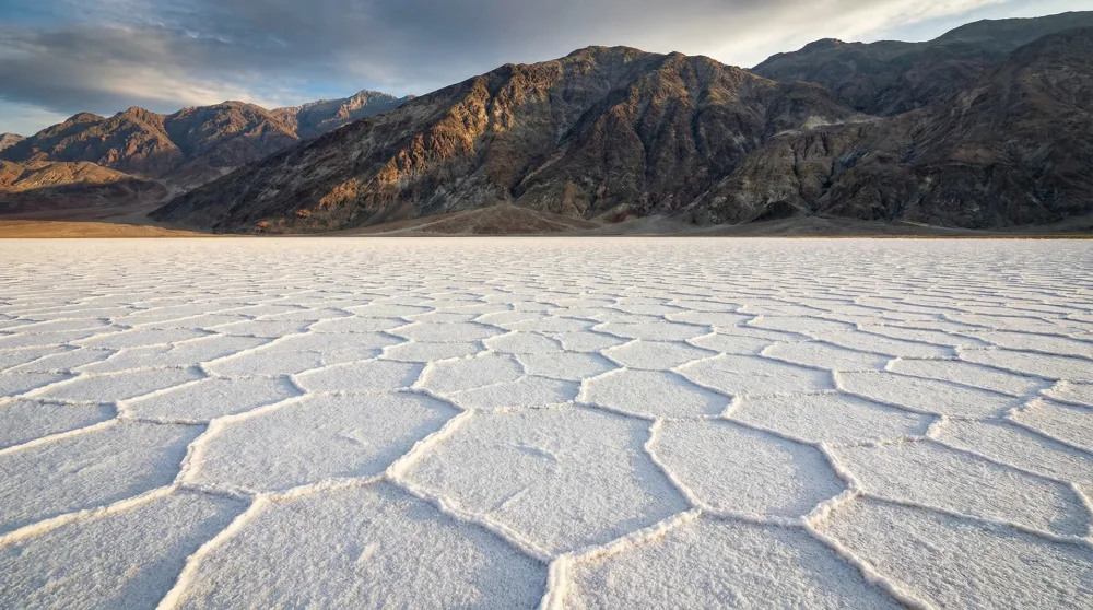 Vast white salt polygons of Badwater Basin at the lowest point in North America