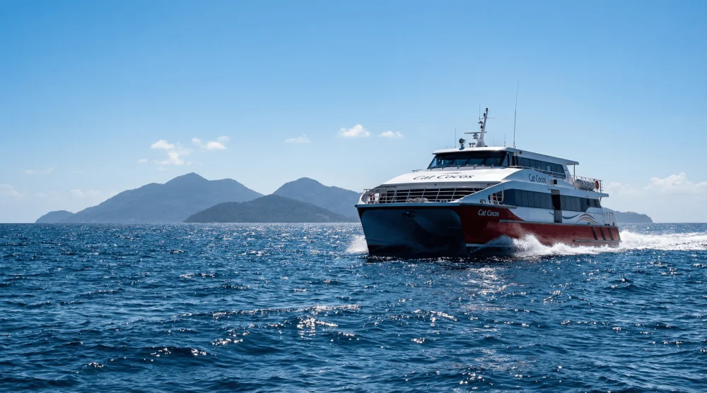 Cat Cocos ferry boat crossing the Indian Ocean between Mahe and Praslin islands