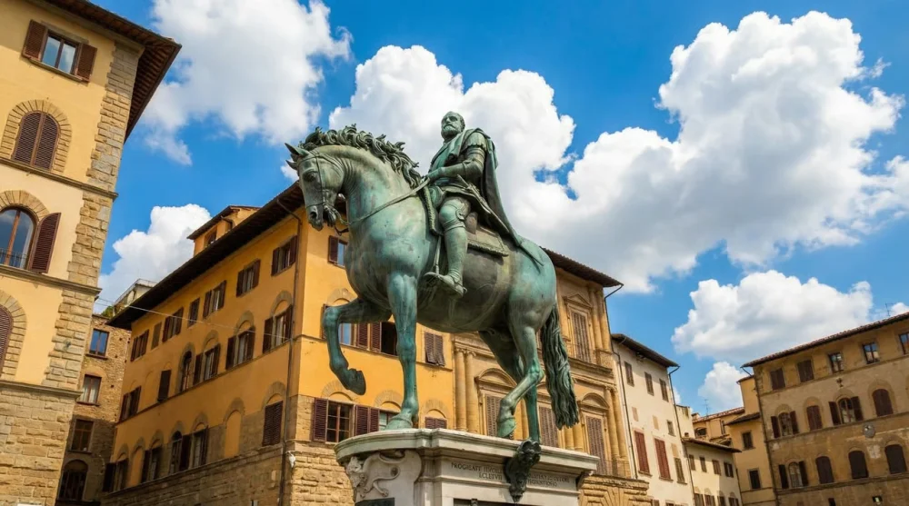 Bronze equestrian statue of Grand Duke Cosimo I de' Medici by Giambologna.