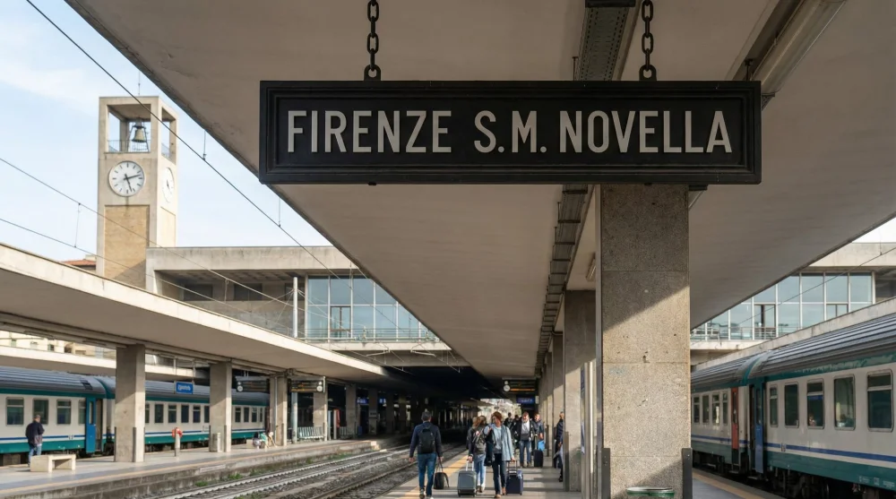 Station sign for Firenze Santa Maria Novella in Florence Italy
