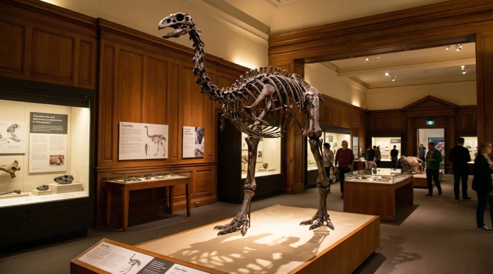 Full skeleton of an extinct Giant Moa bird in the natural history gallery