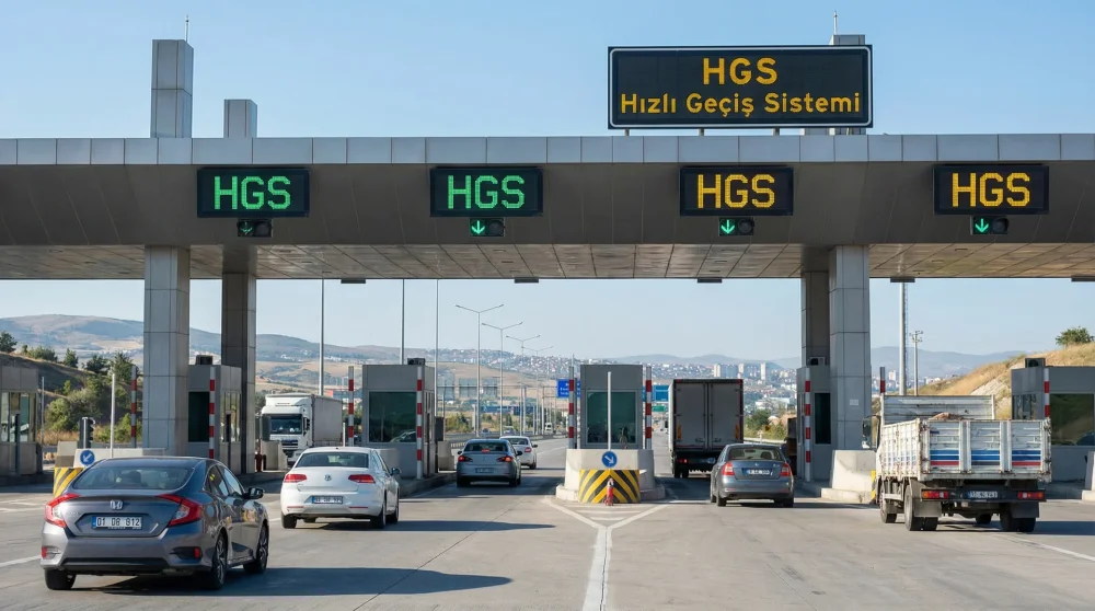 Elektronische HGS-Mautstelle auf einer modernen Autobahn in der Türkei