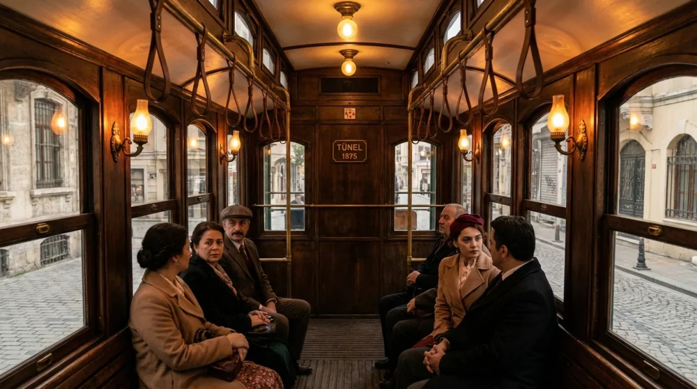 Die historische Tünel-Standseilbahn in Istanbul, die Karaköy mit Beyoğlu verbindet