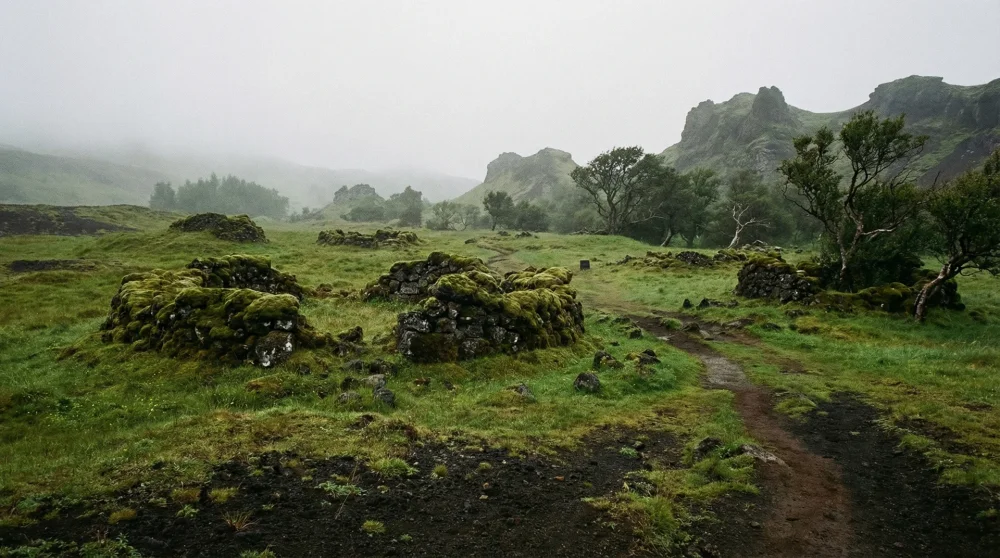 Historic stone mounds representing early Maori gardens at Ambury Regional Park