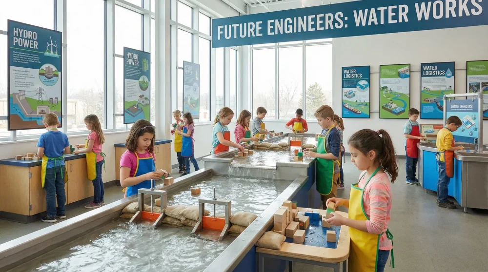 Interactive water energy and dam building exhibit at the Technium floor of NEMO Science Museum
