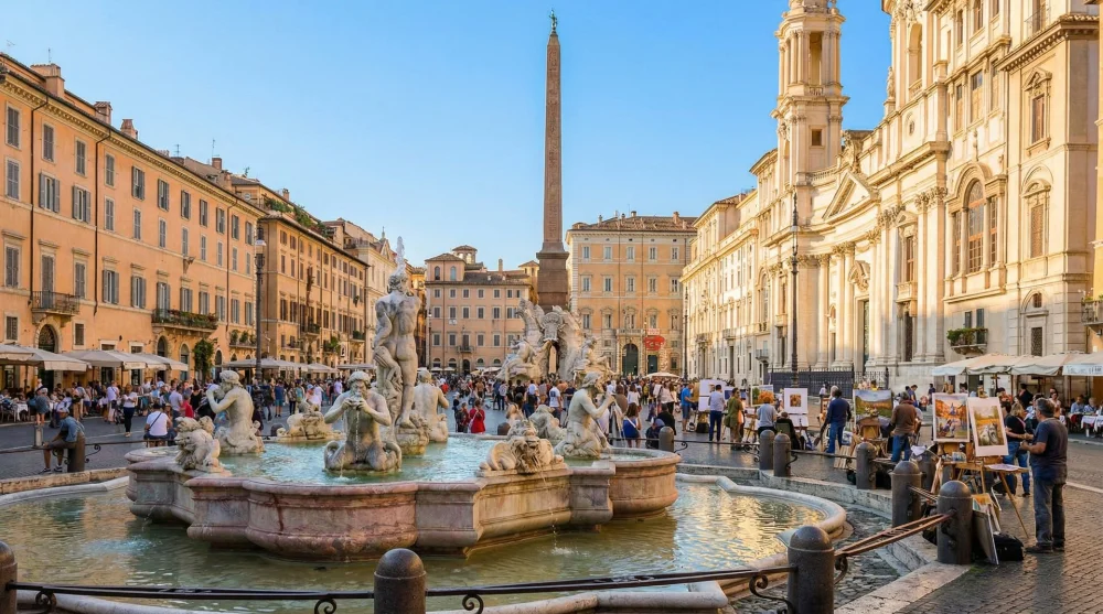 Piazza Navona square and Bernini's Fountain of the Four Rivers