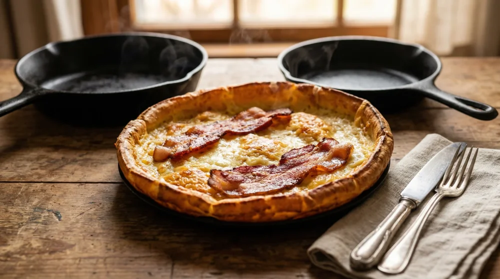 A large savory Dutch pancake served at a restaurant in Zaanse Schans