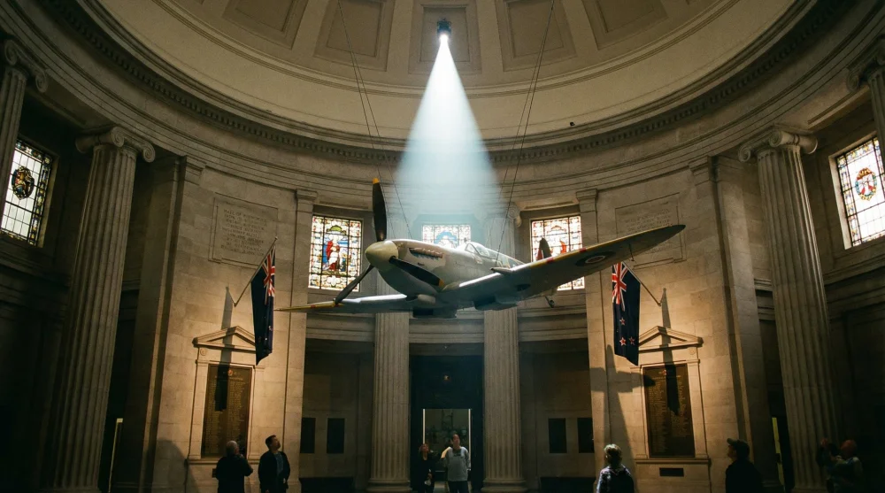 A Supermarine Spitfire aircraft displayed in the War Memorial hall
