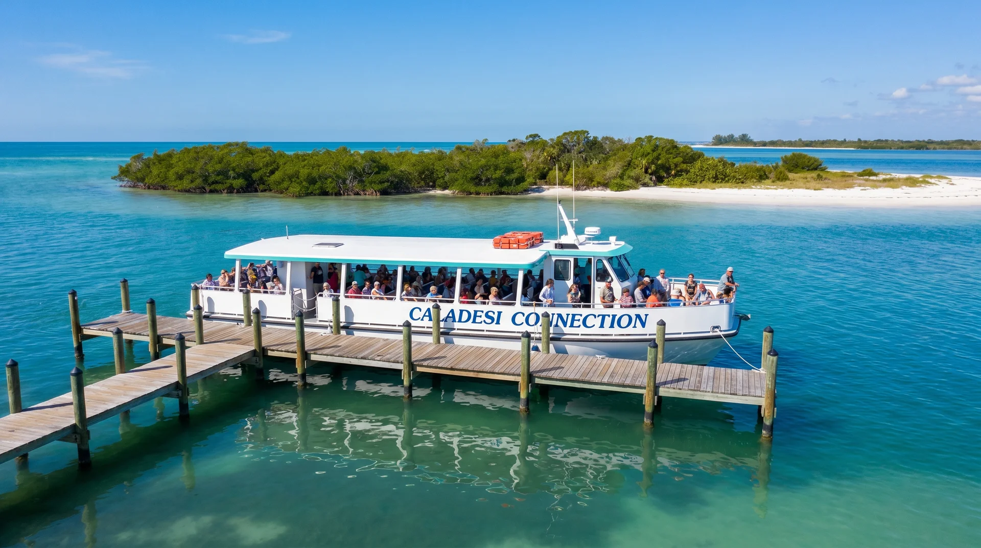 The Caladesi Connection ferry docked at Honeymoon Island State Park terminal