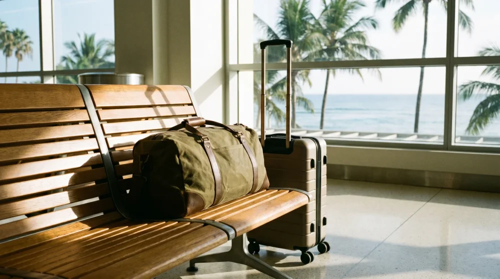 Weiche Reisetasche bereit für einen Cayman-Airways-Inselflug