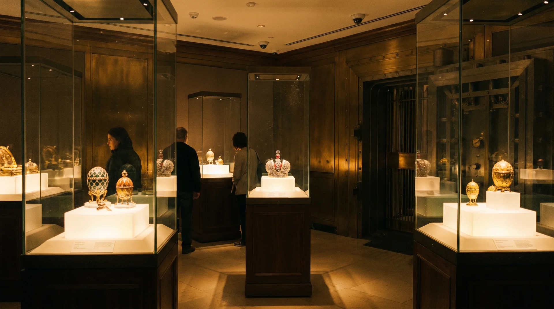 Display case inside the Liechtenstein National Treasure Chamber in Vaduz with historical princely artifacts