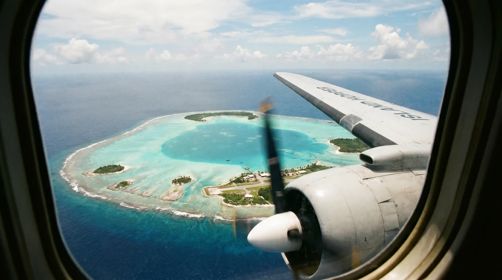 View from aircraft window over Pacific Ocean