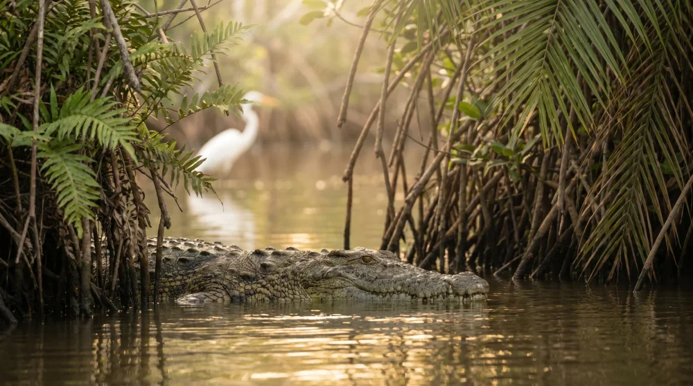 Wilder amerikanischer Krokodil am Black River in Jamaika