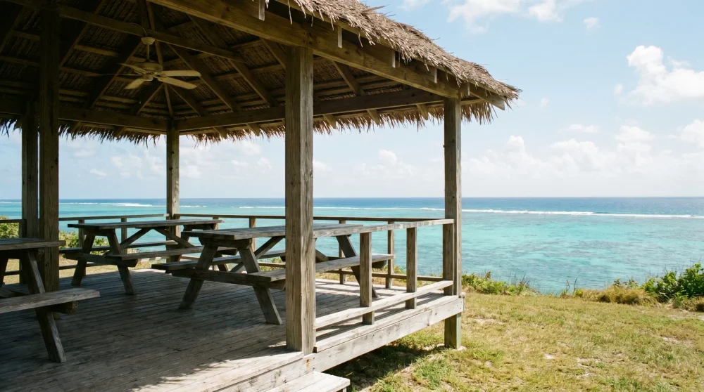 Open-air wooden dining shack overlooking the reef on the East End of Grand Cayman