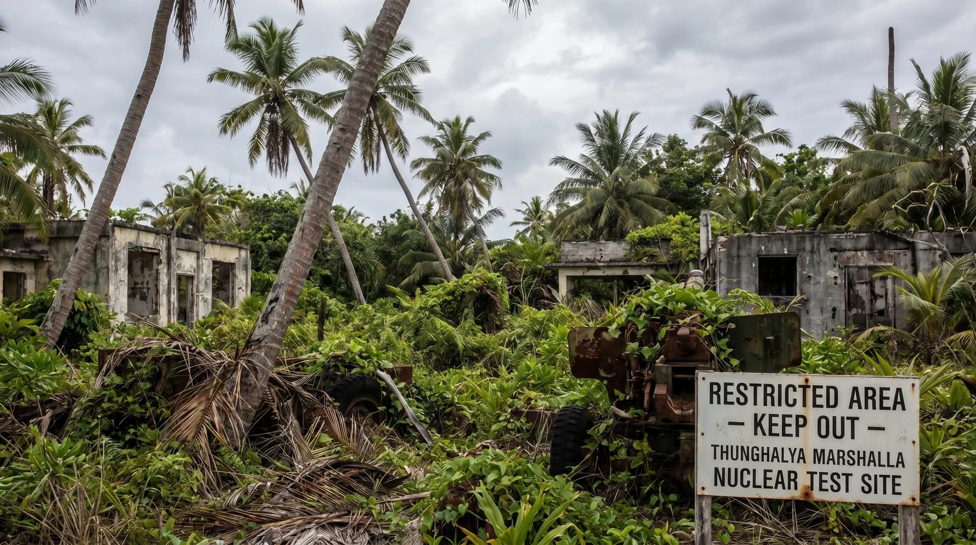 Evacuated Bikini Island overgrown tropical vegetation