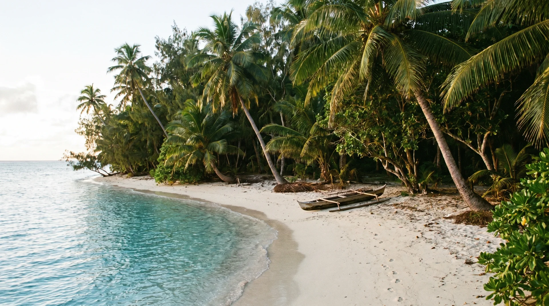 South End Beach in Funafuti, Tuvalu, a quiet stretch of sand with turquoise water and palm tree shade