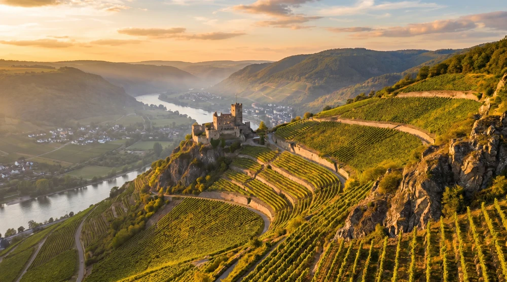 Herawingert Weinberg unterhalb des Vaduzer Schlosses mit dem Rheintal im Hintergrund