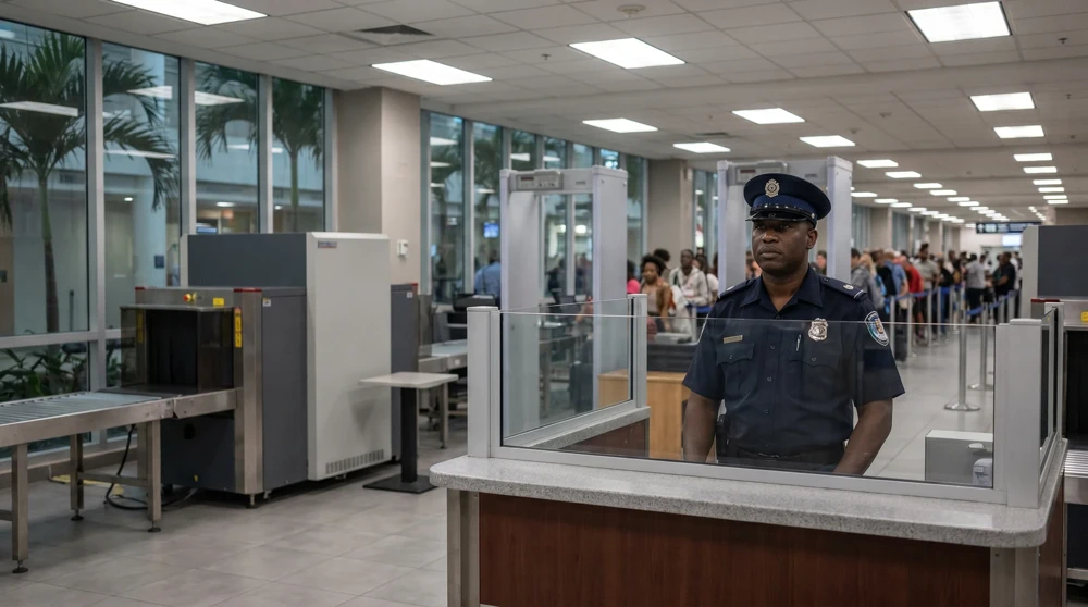 Zollkontrolle am Flughafen Montego Bay, wo keinerlei Cannabis-Ausnahmen gelten und strenge Kontrollen durchgeführt werden.