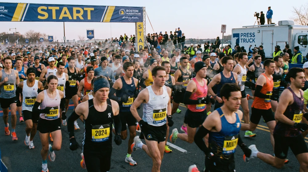 Dichtes Läuferfeld an einem kühlen frühmorgendlichen Startbereich beim Malta Marathon