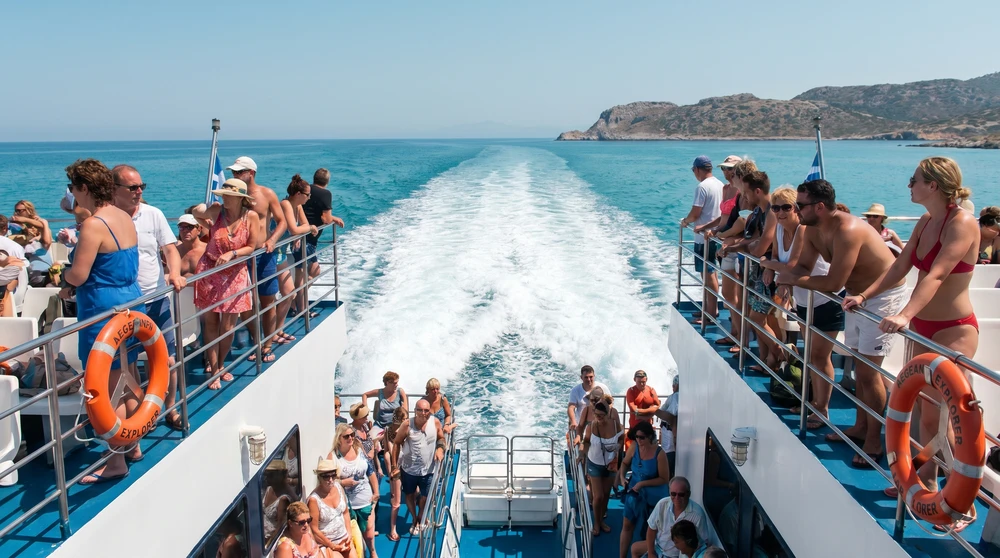 Passengers on the deck of a catamaran ferry crossing between Malta and Sicily