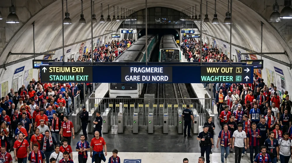 Spectators navigating Monaco Monte Carlo station after the Grand Prix using the public escalator and elevator network