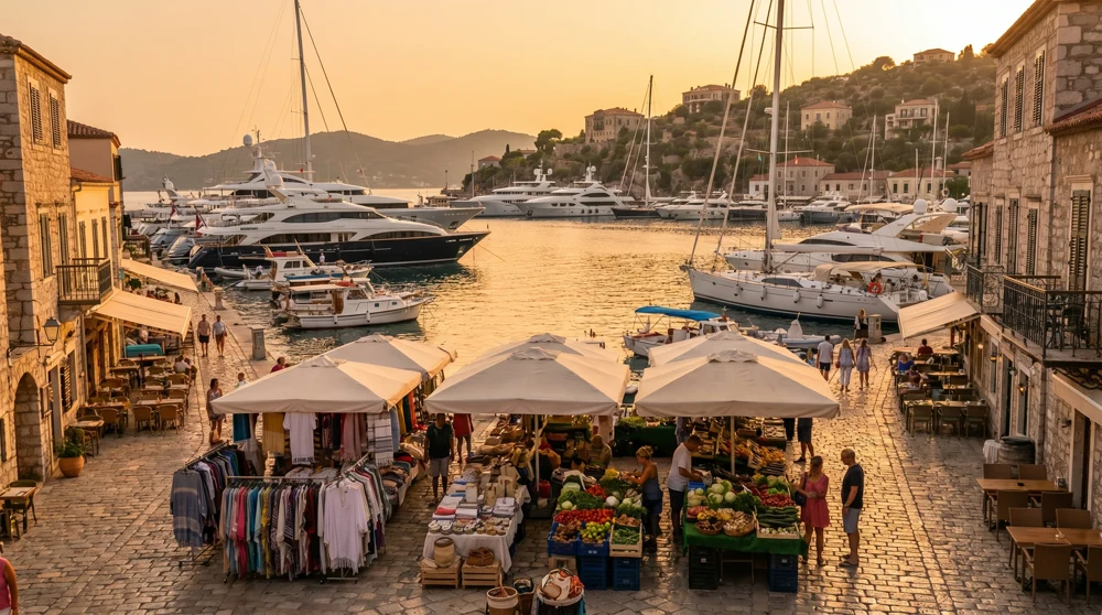 Megayachten im Port Hercule mit den Stadtgebäuden von La Condamine im Hintergrund