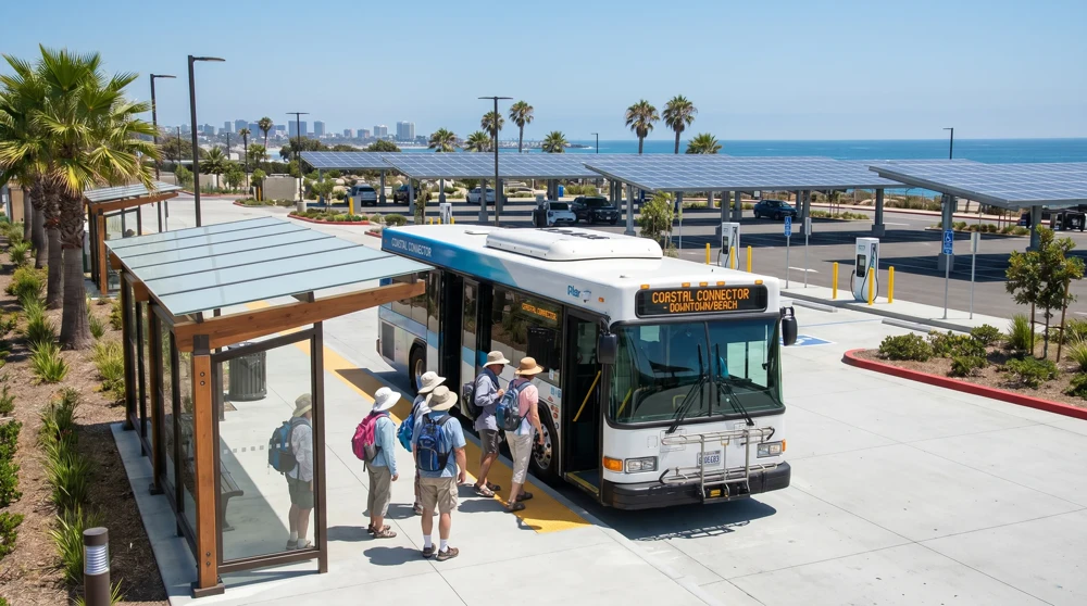 Shuttle-Bus am Park-and-Ride Parkplatz Les Salines am Stadtrand von Monaco