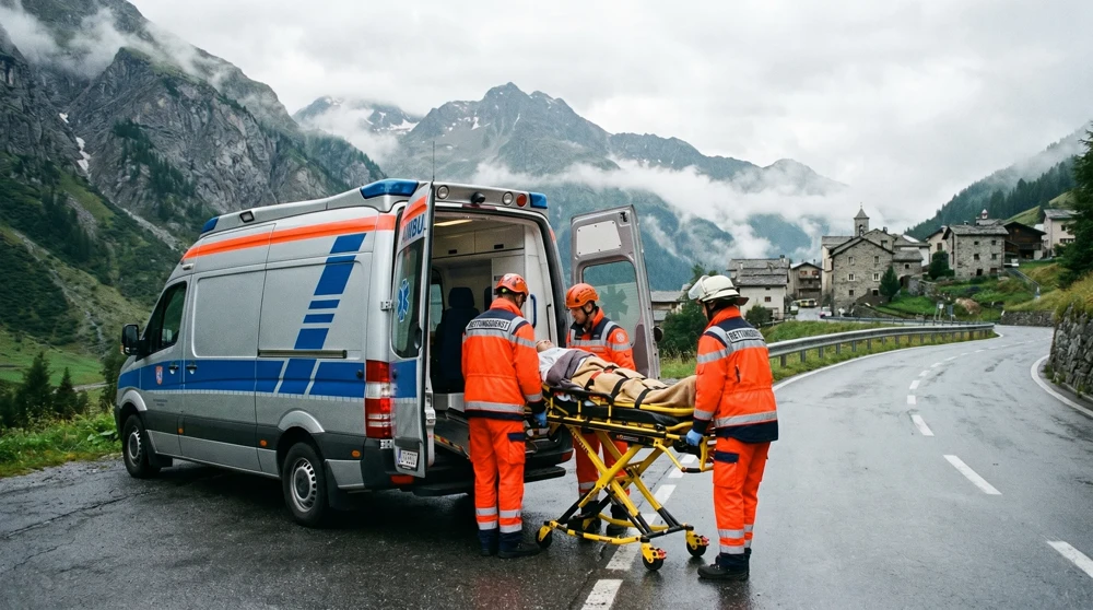 Krankenwagen im alpinen Gelände für medizinischen Transport