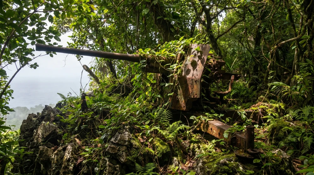 Verrostete japanische Flugabwehrkanone aus dem Zweiten Weltkrieg am Command Ridge Nauru