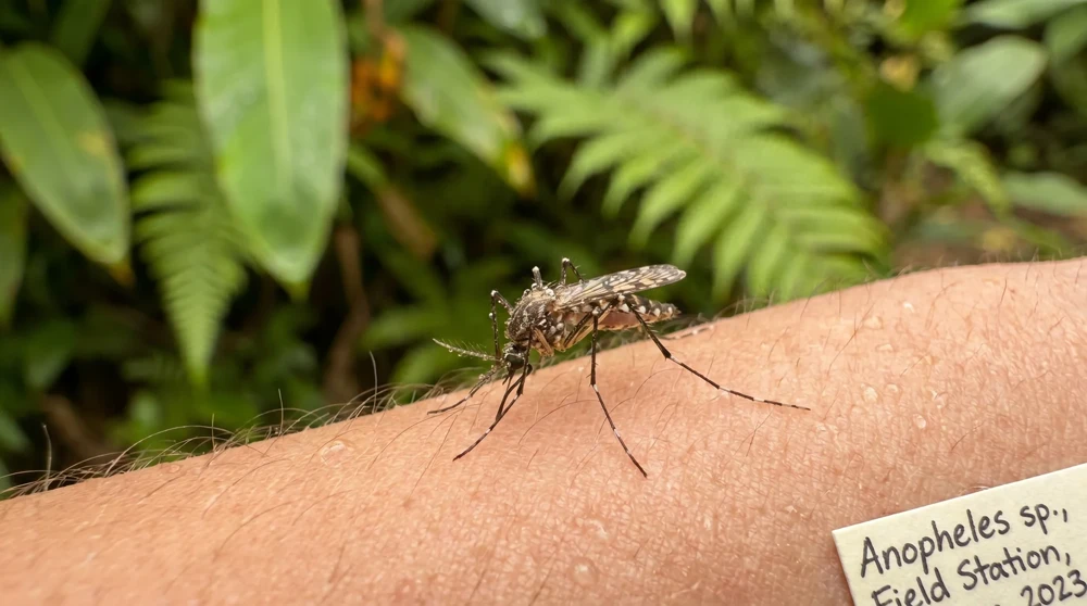 Tropische Stechmücke auf Haut - Dengue-Fieber-Risiko auf Nauru