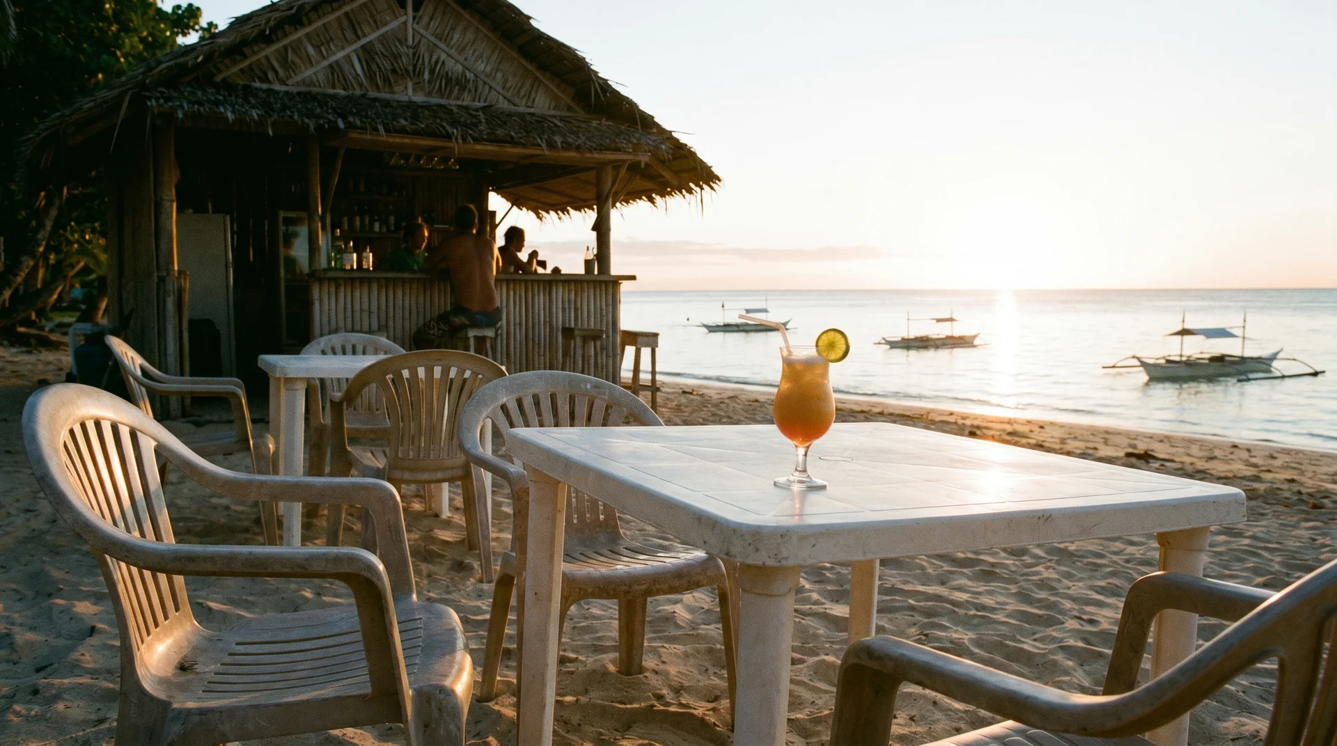 Jules on Deck Strandbar auf Nauru mit Blick auf den Pazifik beim Sonnenuntergang