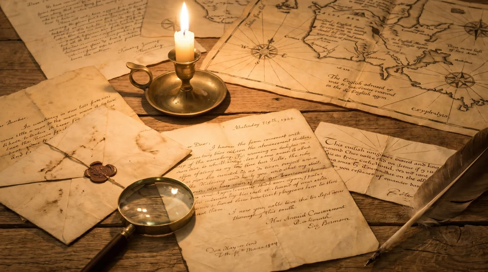 Historische Dokumente, handgezeichnete Karten und Briefe aus der deutschen Kolonialzeit Naurus