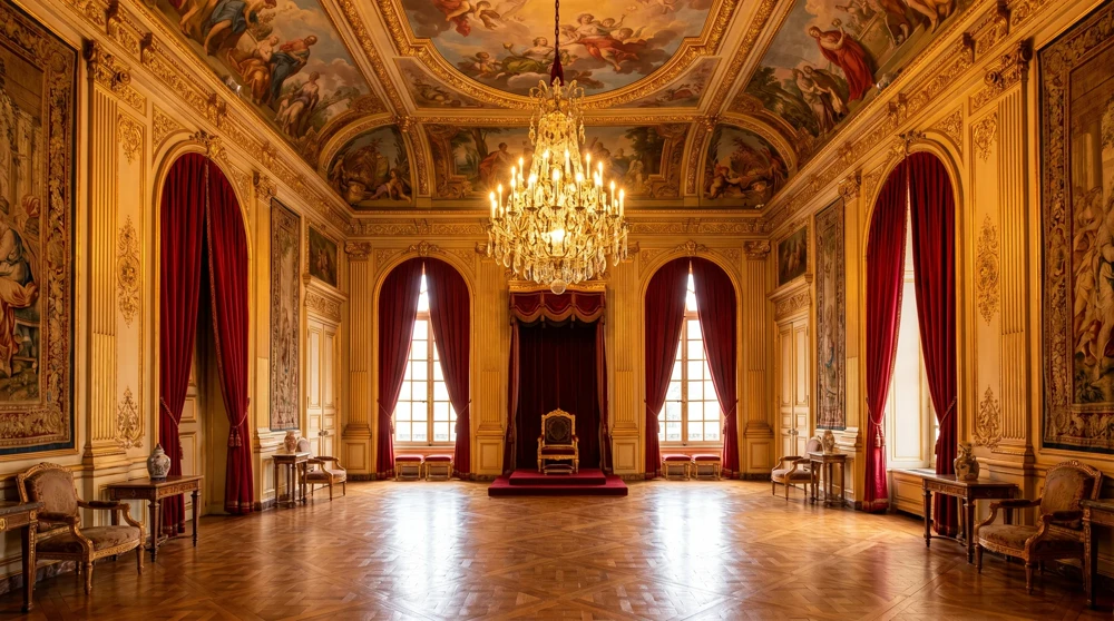 The ornate Throne Room inside the Prince's Palace of Monaco with gilded walls and period furniture