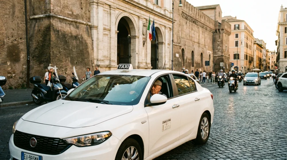 Lizenziertes weißes Taxi in Rom in der Nähe des Vatikans, eine teurere aber bequeme Option