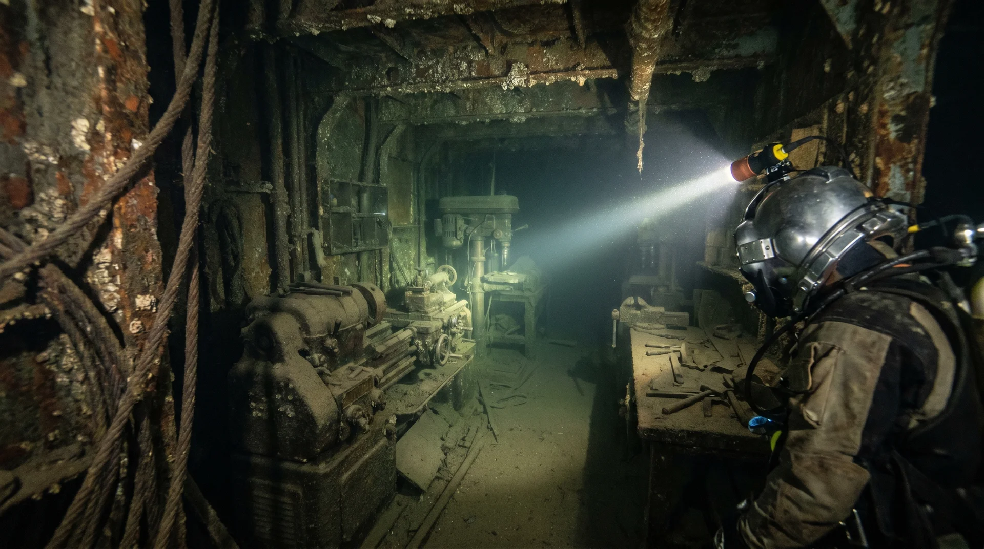 Inside USS Saratoga hull penetration dive