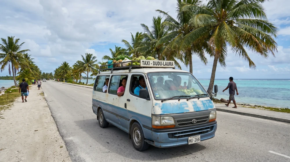 Sammeltaxi auf der Hauptstraße in Majuro