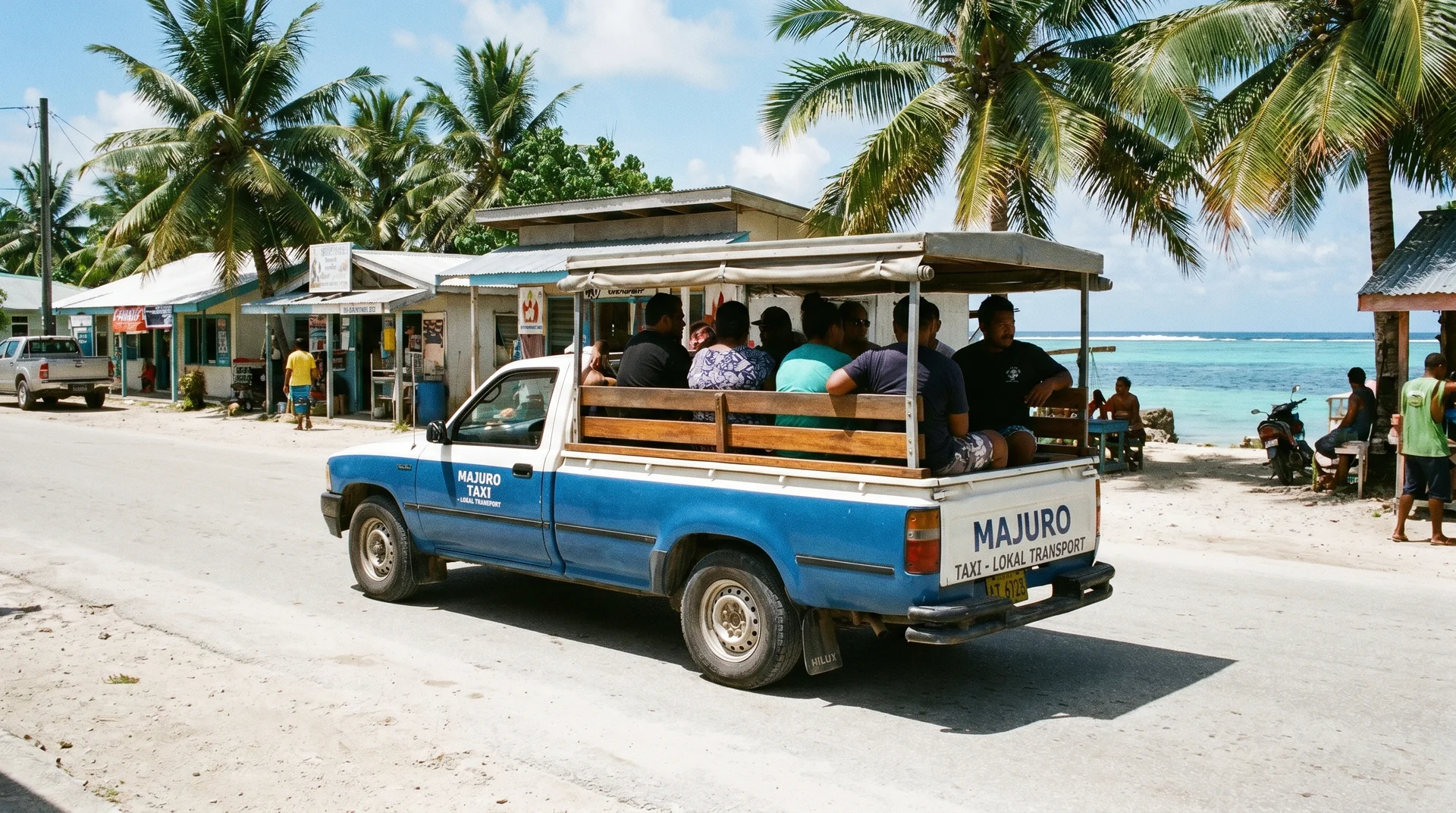 Shared taxi pickup truck on Majuro main road