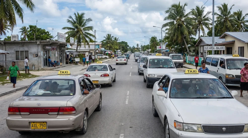 Shared taxis on main road DUD area Majuro Marshall Islands