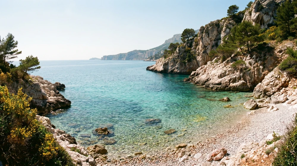 Secluded turquoise cove framed by cliffs on the Sicilian coast