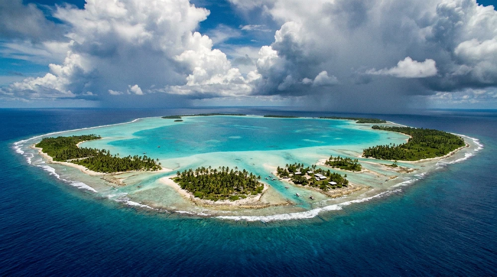 Aerial view of Marshall Islands atoll reef structure