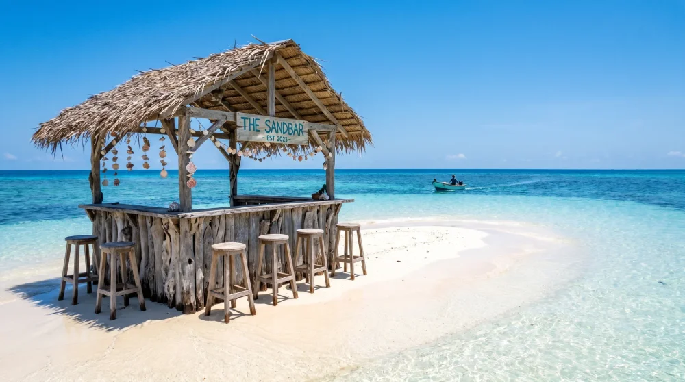 Floyd's Pelican Bar auf einer Sandbank vor der Küste von Treasure Beach, Jamaika