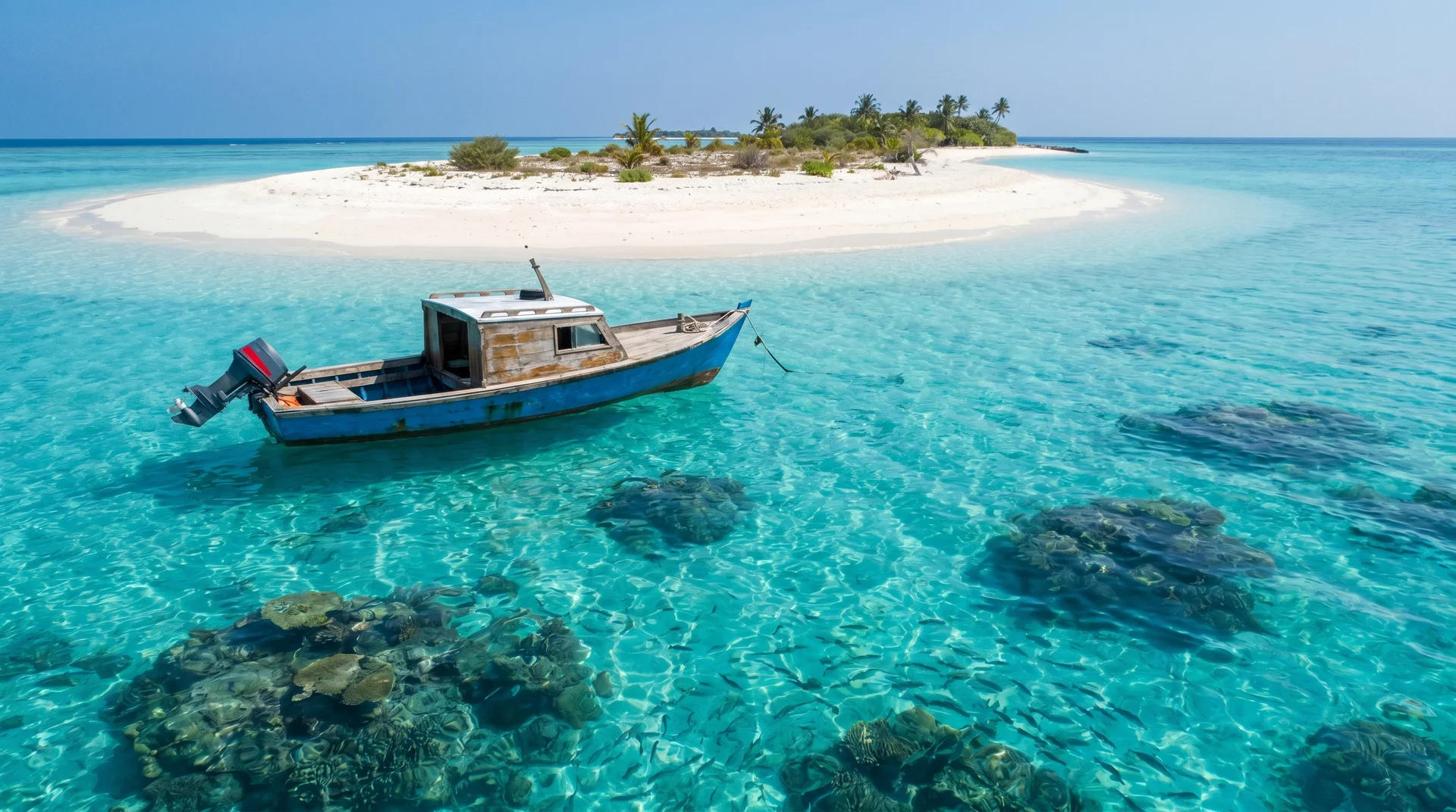 Kleines Motorboot für Lagunentouren nahe dem Funafuti Conservation Area in Tuvalu