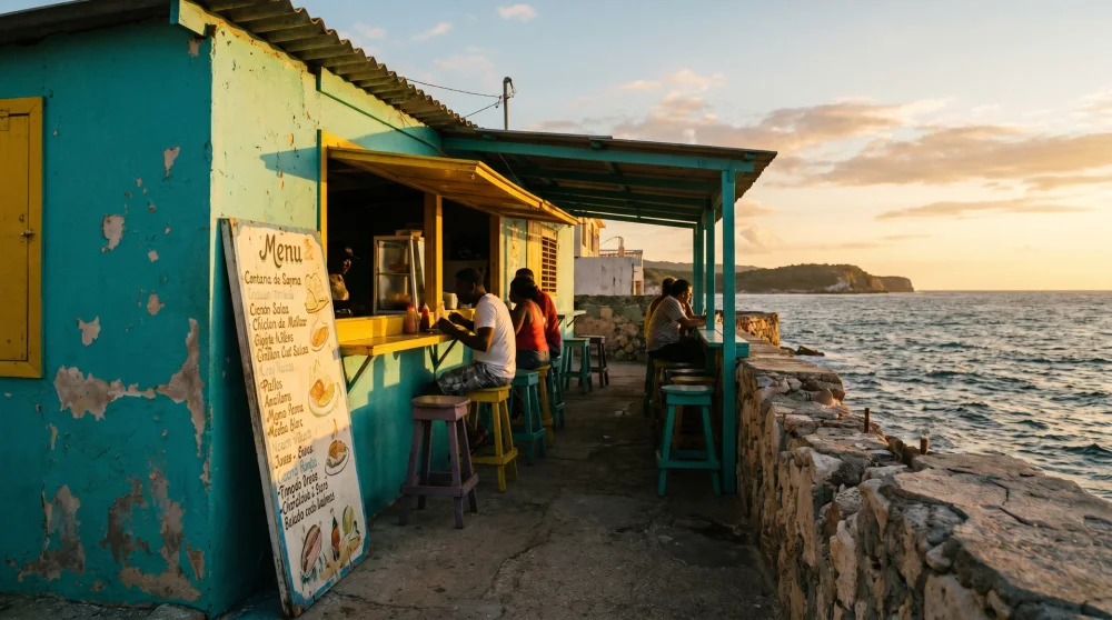 Brightly painted roadside food shack on Boggy Sand Road in West Bay, Grand Cayman