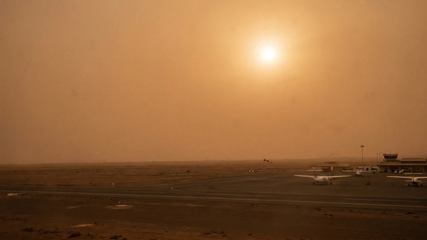 Bruma Seca Saharan dust haze reducing visibility in Cabo Verde