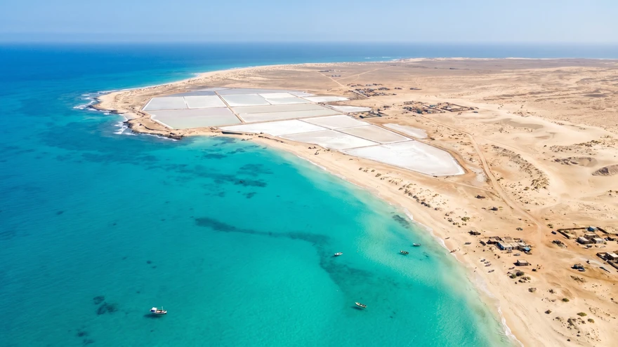 Flat eastern islands of Cabo Verde seen from above