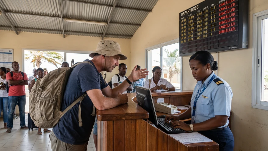 Traveler rebooking cancelled domestic flight at Cape Verde airport