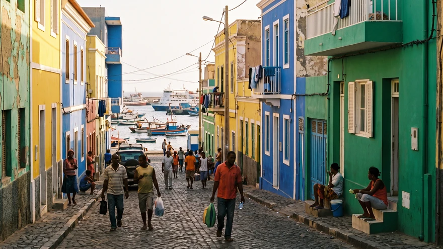 Colorful colonial streets in Mindelo Sao Vicente Cabo Verde