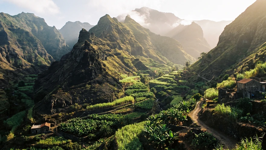 Terraced banana plantations in Paul Valley Santo Antao Cabo Verde