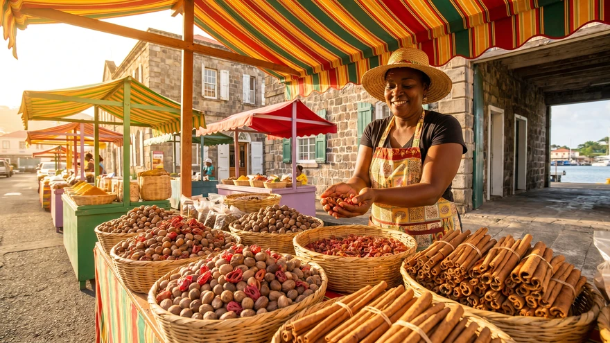 Spice market stalls in St. George's Grenada